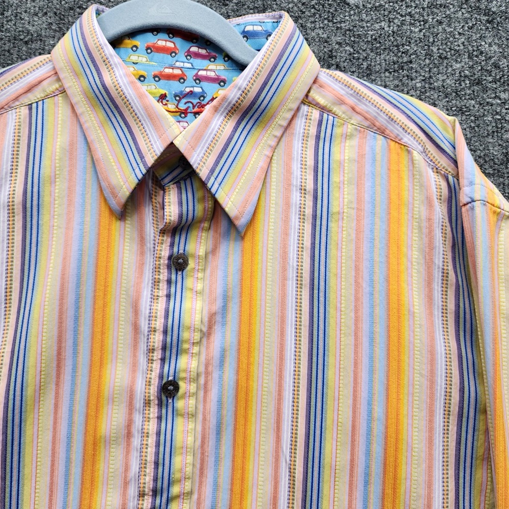 Robert Graham Mini Cooper Flip Cuff Men's Multicolor Stripe Cotton Shirt XL